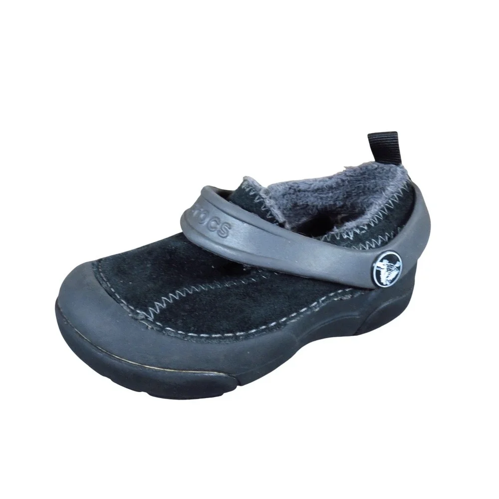 Crocs Dawson Toddler Boys Clog Shoe Size 7 Winter Casual Black Suede Shearling